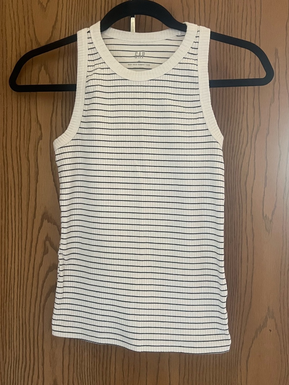 GAP White Ribbed Tank with Thin Black Stripes